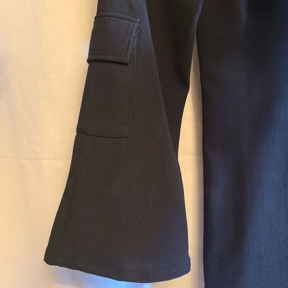 Vintage Whispers 90s Y2K Black Highwaisted Ribbed Flair Pants w/ Cute Leg Pocket - Picture 2 of 3